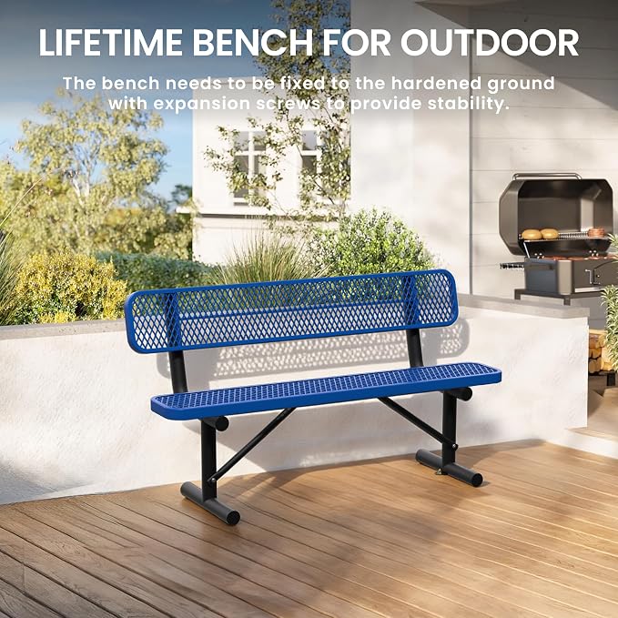 6 Feet Steel Park Bench for Outside, Outdoor Bench - Image 5