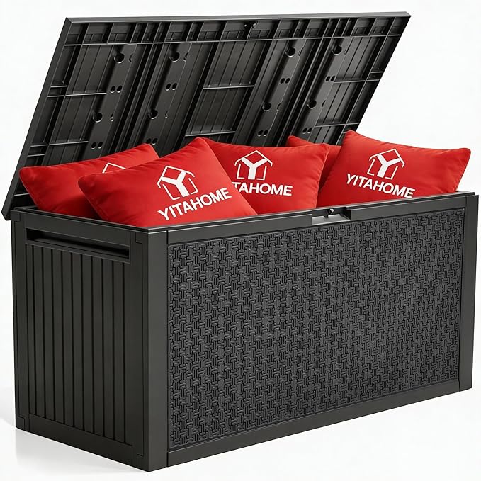 YITAHOME 90 Gallon Large Outdoor Deck Box, Lockable Waterproof Resin Storage Box by YITAHOME