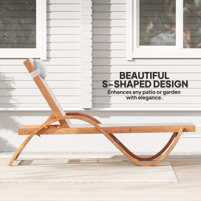 Outsunny Larch Wood Lounge Chair, 4-Level Adjustable Tanning Chair, Full Flat - Image 4