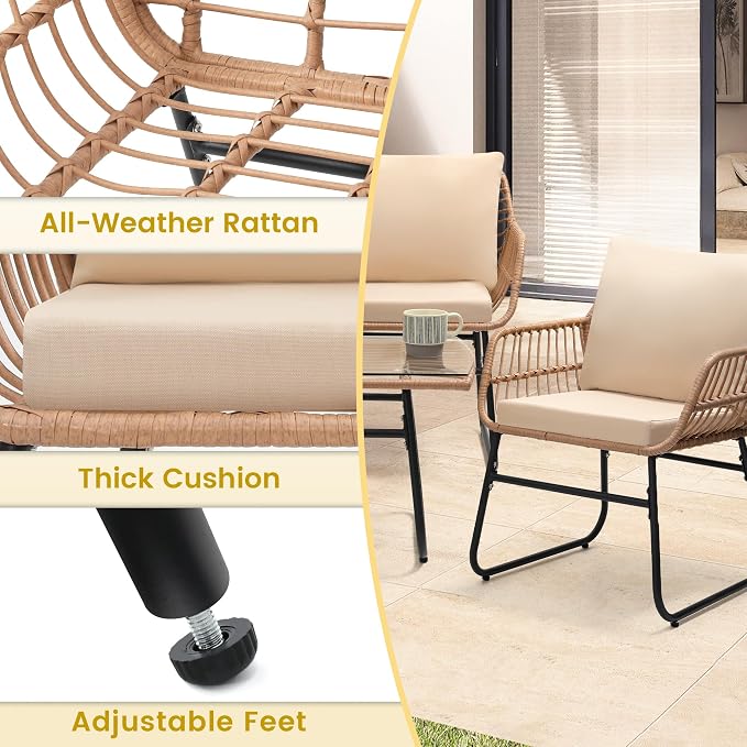 Kromax 4 Piece Patio Bistro Outdoor Furniture Set, Wicker Sofa, 2 Rattan Chairs - Image 5