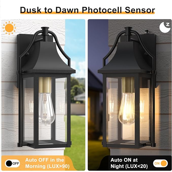 Dusk to Dawn Outdoor Wall Light, Waterproof Wall Sconces, Exterior Wall Mount - Image 3