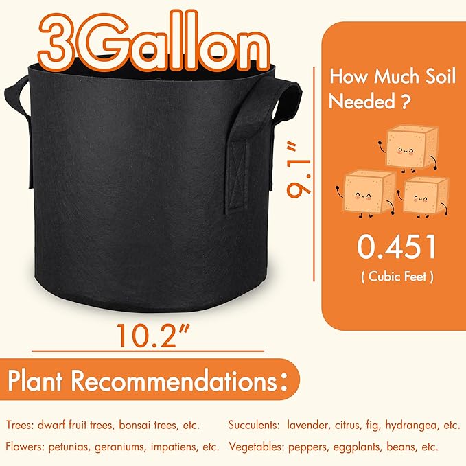 Gardzen 6-Pack 3 Gallons Grow Bags, Aeration Fabric Pots - Image 7