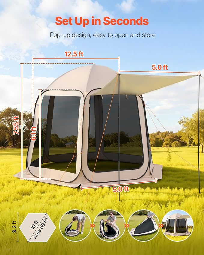 VEVOR 10 x 9.2' Pop-Up Screen House Tent - Image 2