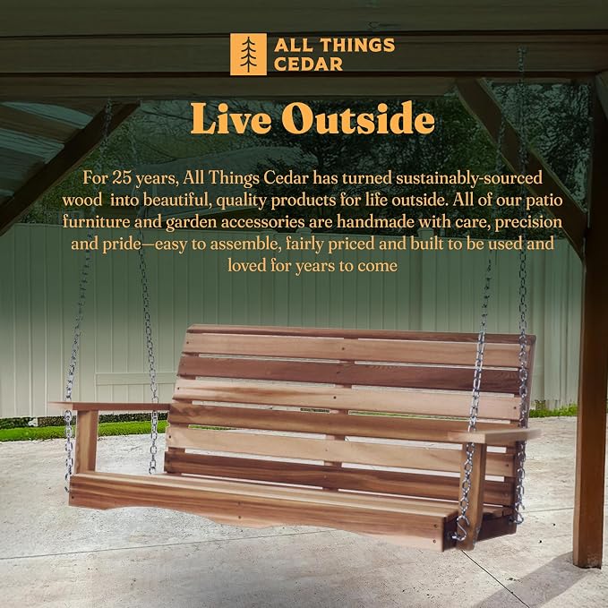 All Things Cedar Wooden Porch Swing, Outdoor Patio Furniture, 4 Foot - Image 5
