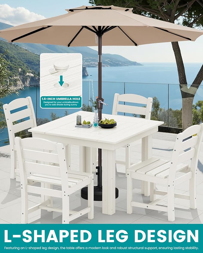 SERWALL Outdoor Dining Set for 4, HDPE Square Table and Chairs Set All Weather - Image 5