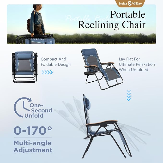 Sophia & William Oversized XXL Zero Gravity Lounge Chair Padded Reclining Lawn - Image 7