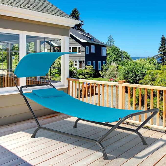 Giantex Hanging Hammock with Stand, Patio Hanging Chaise Lounge Chair w/Canopy - Image 8