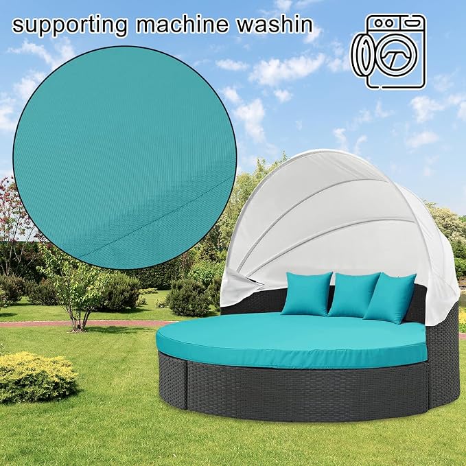 MICTONY Outdoor Daybed Cushion Cover, Sun Bed Round Cushion ONLY, Peacock Blue - Image 4