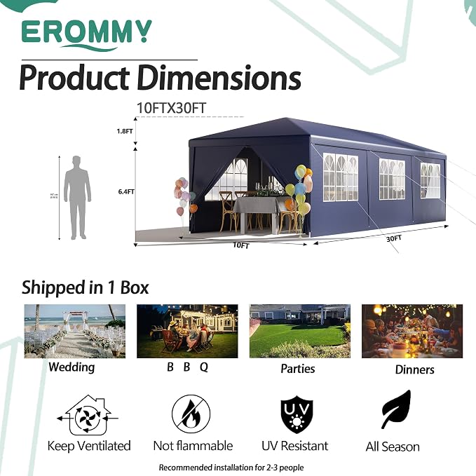 EROMMY 10x30 FT Outdoor Party Tent, Event Shelter - Image 2