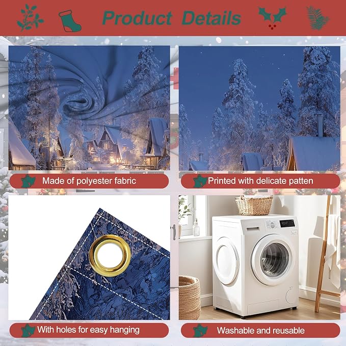 Snowy Winter Village Garage Door Decorations 6x13FT, Cozy Christmas Cabin - Image 3