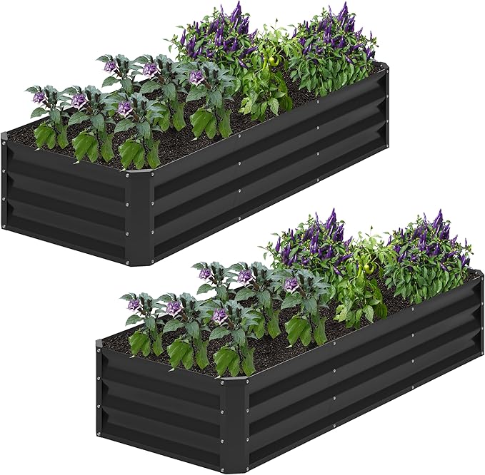 2PCS 6x2x1FT Galvanized Raised Garden Bed, Planter Raised Beds-Metal Garden Box by Home