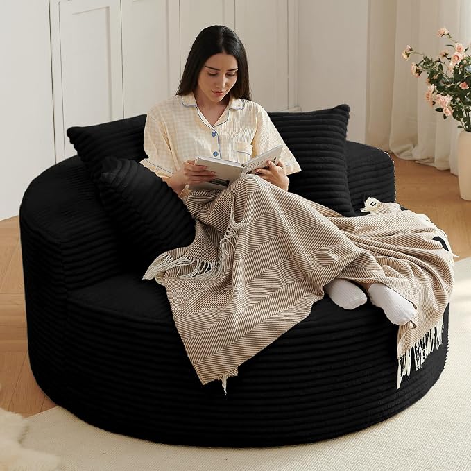 Oversized Round Chair Lounge Chaise Indoor, Upholstered Corduroy Deep Seat - Image 3