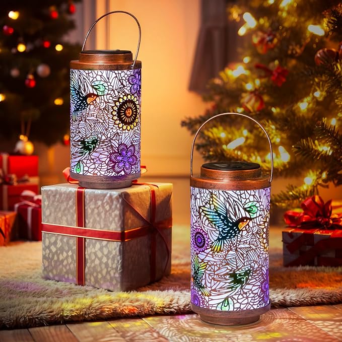 2Pack Solar Lanterns Outdoor Waterproof Hummingbird Garden Gifts - Image 8