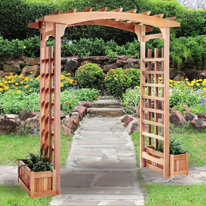 All Things Cedar PA96-Set 6-ft Cedar Garden Pagoda Arbor - Image 7