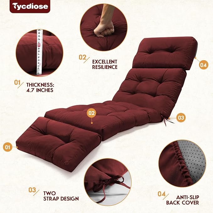 Chaise Lounge Cushions Outdoor Set of 2, 74.4 x 22 x 4.7 Inches Thickened - Image 5
