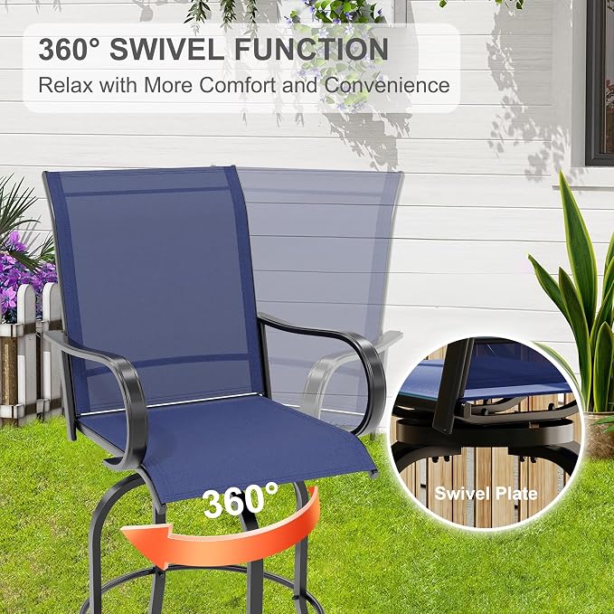 GarveeLife 2 Piece Outdoor Swivel Bar Chairs, Patio High Swivel Bar Stools - Image 3