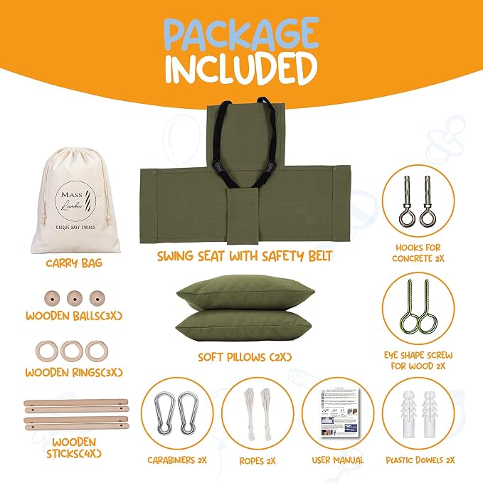 Indoor Outdoor Baby Swing with 3-Point Harness and Hardware - Image 6