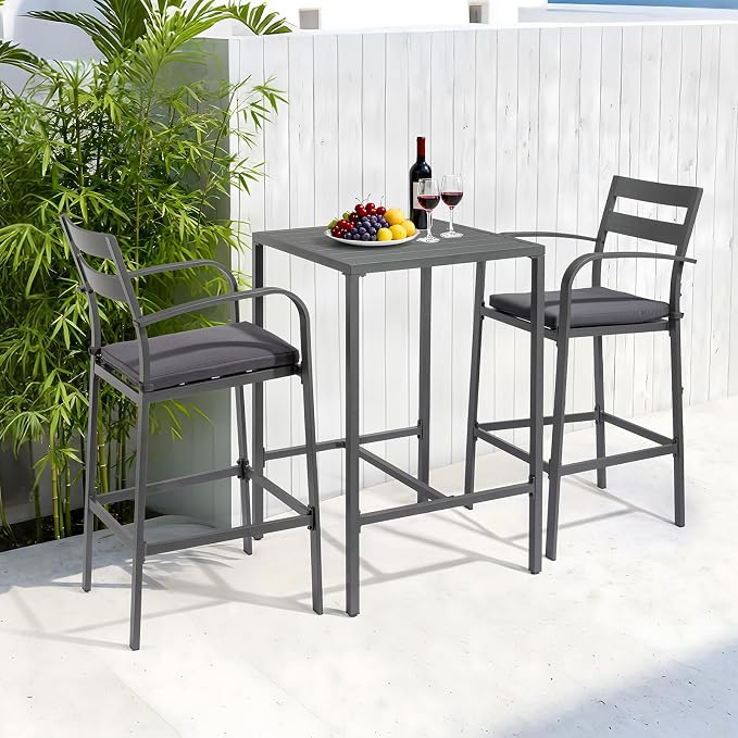 VINGLI 3-Piece Outdoor Bar Set, Aluminum Bar Height Table & 2 Chairs - Image 7