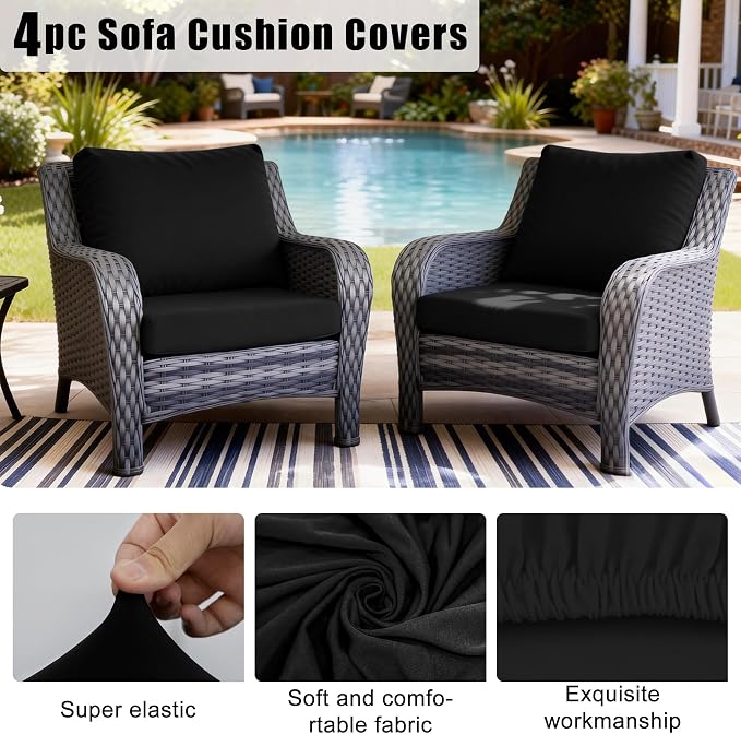 4Pcs Outdoor Cushion Covers, Patio Cushion Covers, Stretch Elastic Slipcovers - Image 4