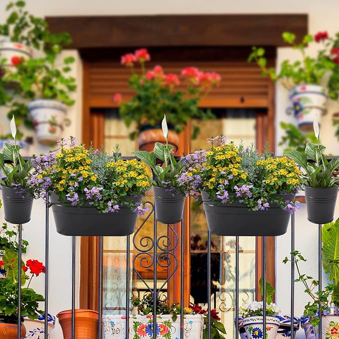 HowRU Metal Iron Flower Pots for Railing Fence Hanging Bucket Pots and Hanging - Image 7