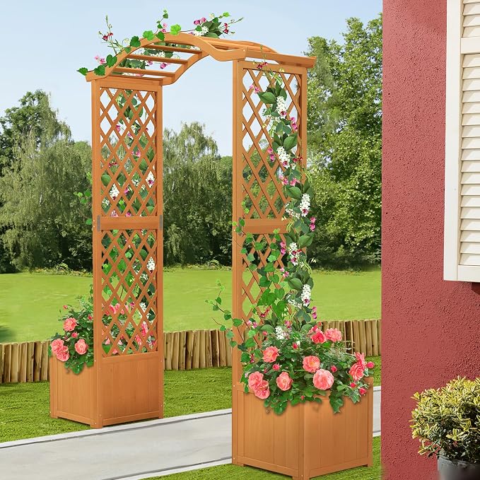 Giantex Garden Arbor with Planter, Wooden Planter Arch with Trellis, Outdoor - Image 9