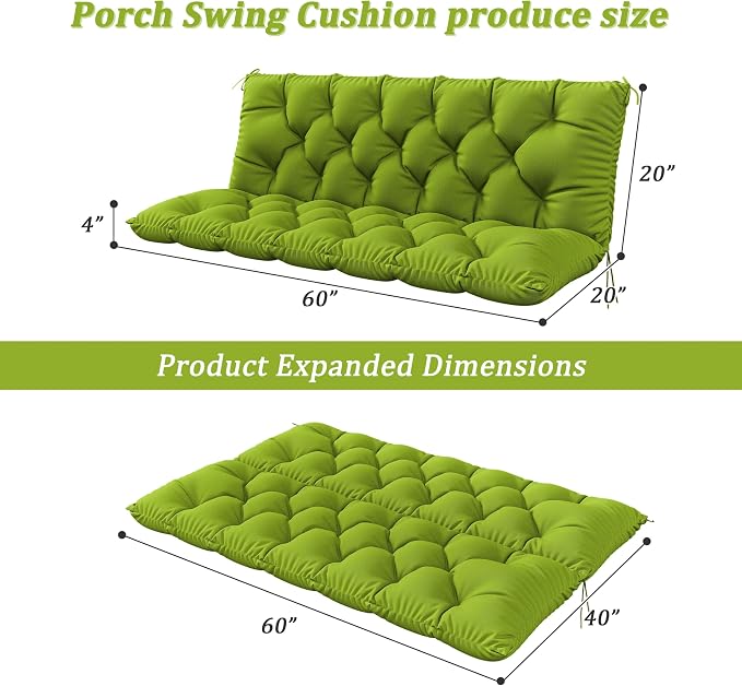 Porch Swing Cushion with Backrest 2-3 Seater Outdoor Bench Cushions Waterproof - Image 3