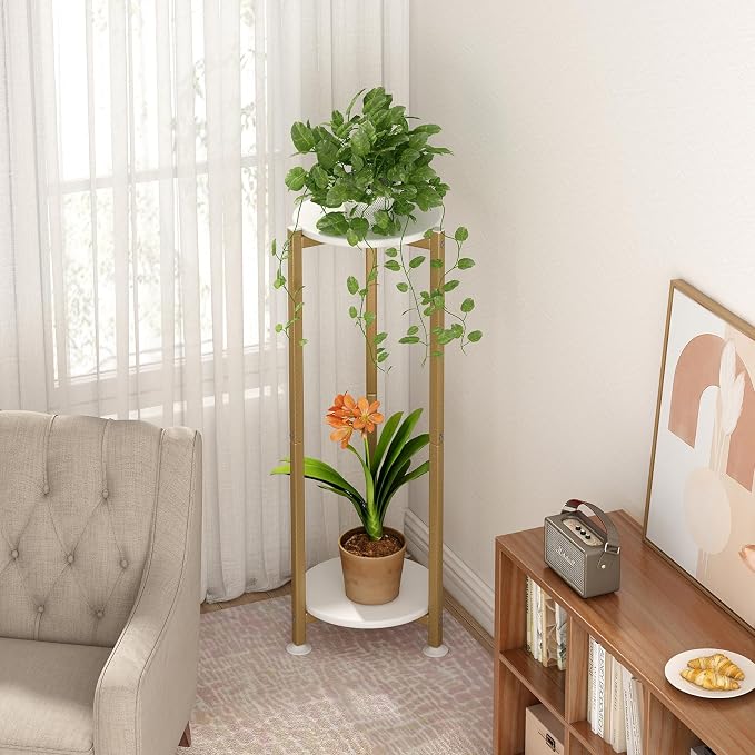 Plant Stand Indoor Corner Tall 2 Tier Metal Modern Flower Storage Plant Shelf - Image 4