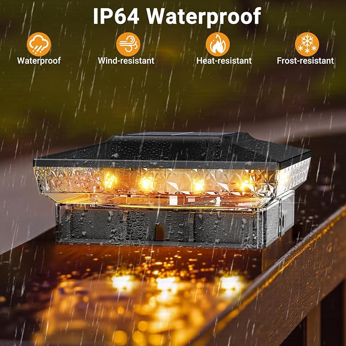 btfarm 8 Pack Solar Post Cap Lights Outdoor, 2 Color Modes 16 LED Fence Post - Image 6