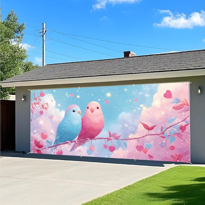 Birds Garage Door Banner 6x13FT, Cute Love Birds Garage Door Cover, Romantic - Image 8