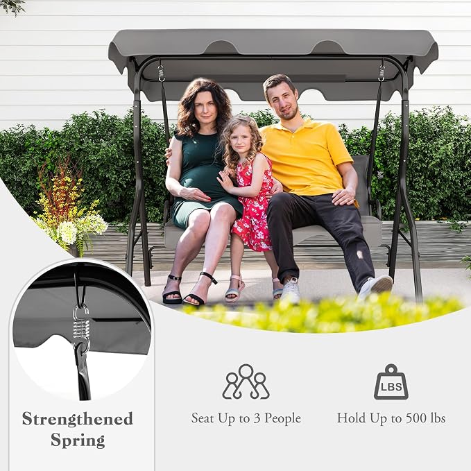 Porch Swing Outdoor, 3 Person Patio Swing w/Removable Cushion, Stand & - Image 7