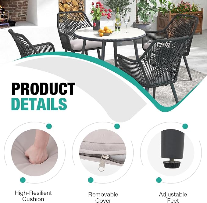 Patiorama 5-Piece Patio Dining Set, Outdoor Dining Table Chair Set, All-Weather - Image 6