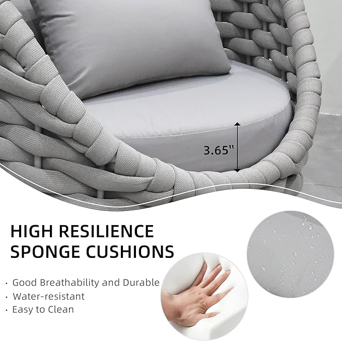 TWT 4 Pieces Patio Sofas, All-Weather Teslin Rope Balcony Furniture - Image 4