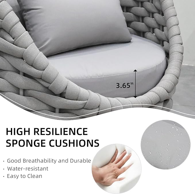 TWT 6 Pieces Patio Sofas, All-Weather Teslin Rope Balcony Furniture - Image 5