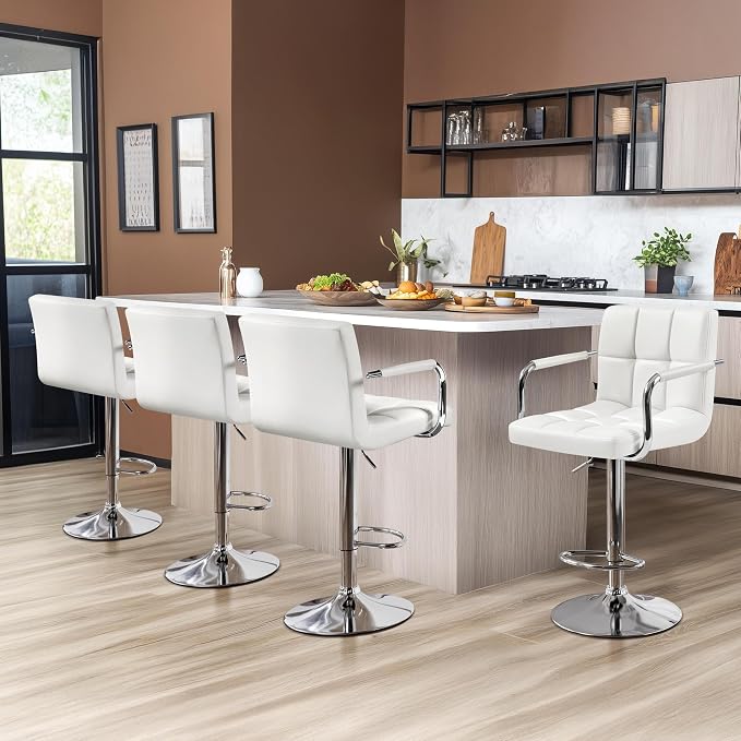 Yaheetech Bar Stools, PU Leather Adjustable Swivel Barstools, Hydraulic Kitchen - Image 4