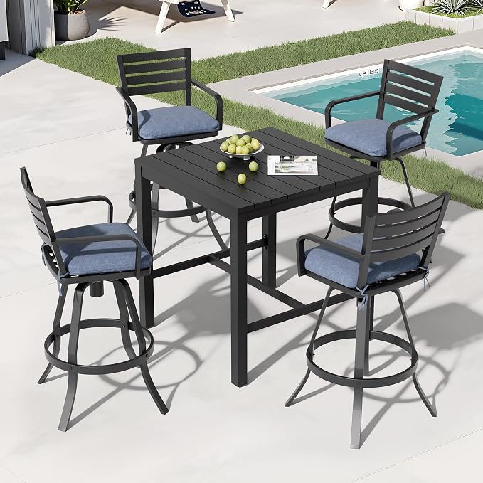 Pellebant 29.5" Outdoor Bar Stools Set of 2, Rust-Proof Aluminum Swivel Patio - Image 6
