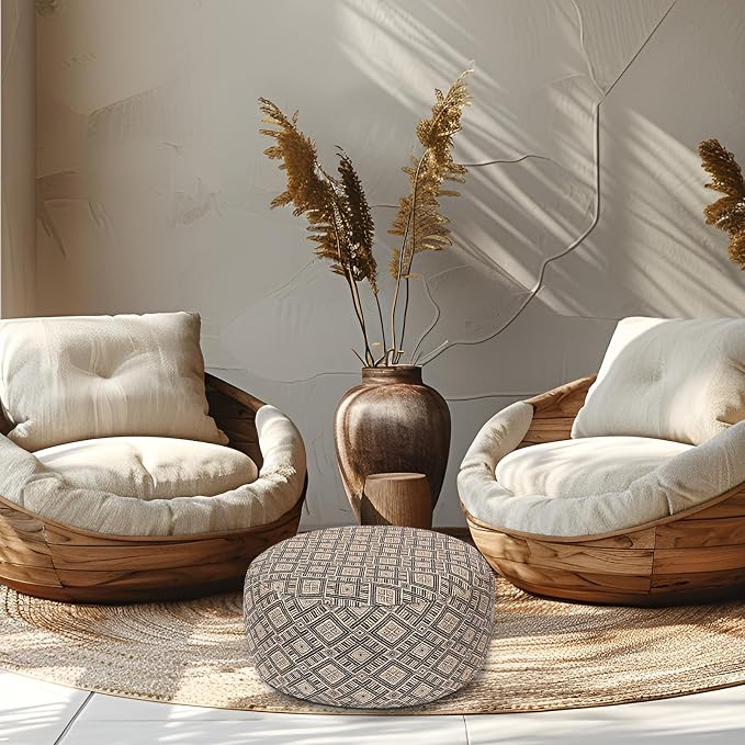 Woven Inflatable Ottoman D21”x H10” Outdoor Indoor Pouf Patio Footrest Stool - Image 5
