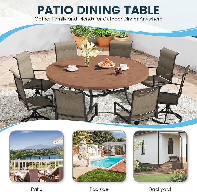 Patio Dining Table for 8-10, Round Metal Outdoor Table - Image 5