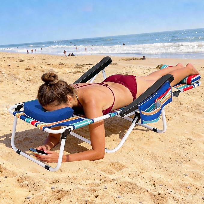 ABORON Tanning Chair with Face Hole, 5-Position Adjustable Reclining Beach - Image 2