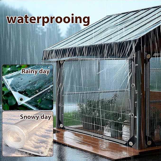 Clear Tarps Heavy Duty Waterproof, 10x10ft Clear PVC Tarp 14mil Thickened Tear - Image 2