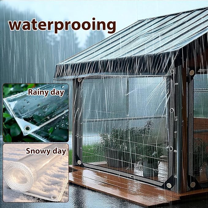 8' x 12' Clear Tarps Heavy Duty Waterproof 14Mil Thickened Transparent Tear - Image 8