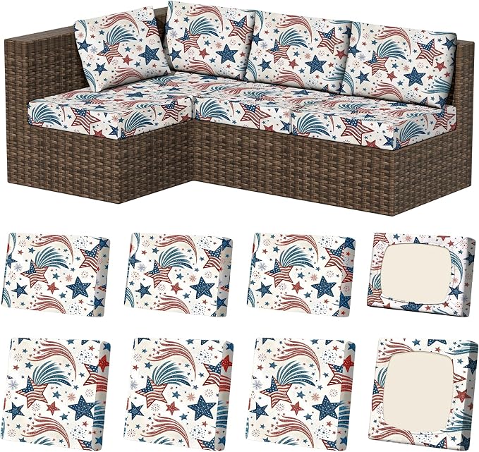8Pcs Square Large + Rectangle Stretch Patio Cushion Covers, Couch & Sofa by VORSHAPE
