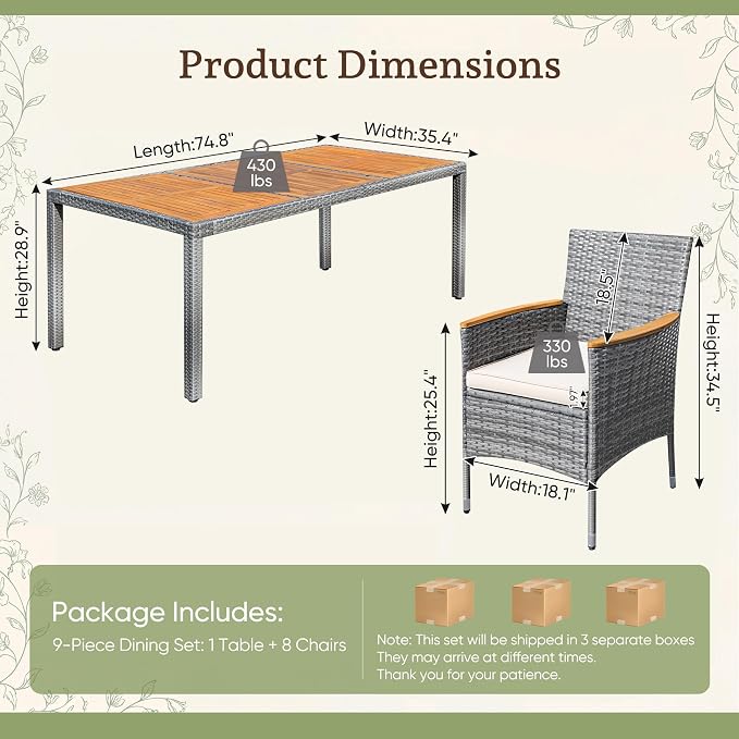Greesum 9 Pieces Outdoor Patio Dining Set, Conversation Sets - Image 5
