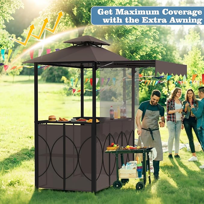Outdoor Grill Gazebo with Patio Bar Set, Double-Tier BBQ Shelter with Side - Image 2