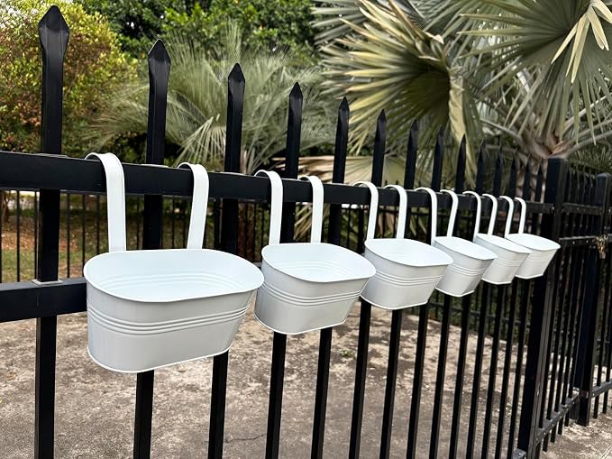 10" Hanging Flower Pots, Railing Planters Fence Pot - Image 9
