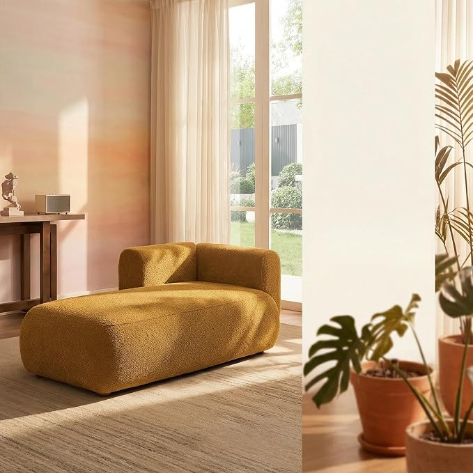 Boucle Chaise Lounge Chair Indoor Comfy Fluffy Lounge Sofa Upholstered Chaise - Image 3