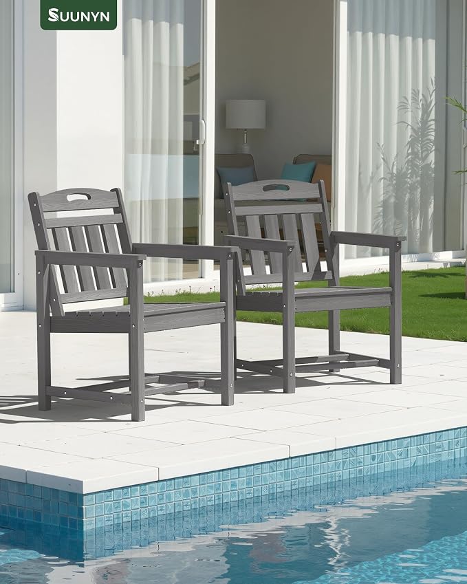 Patio Chairs Set of 2, HDPE Outdoor Dining Chairs - Image 2