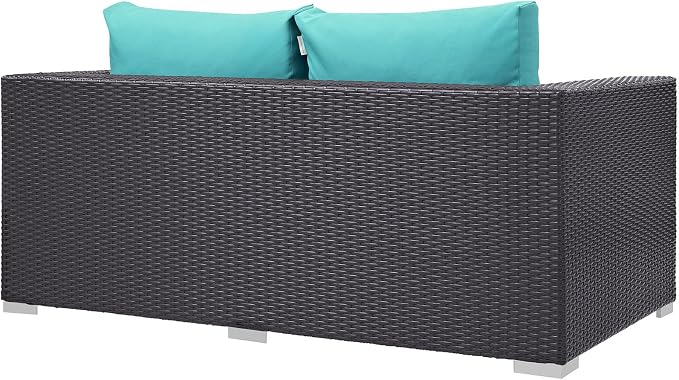 Modway Convene Wicker Rattan Outdoor Patio Loveseat in Espresso Turquoise - Image 6