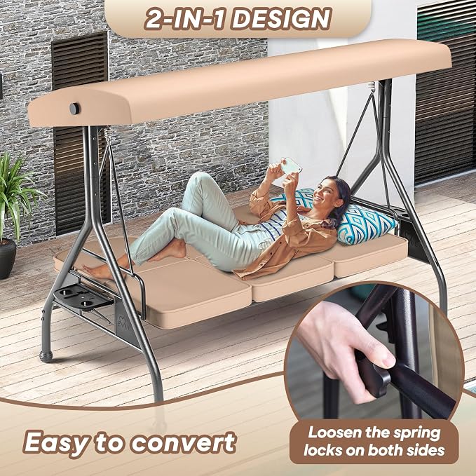 3 Seat Outdoor Porch Patio Swing - Image 5