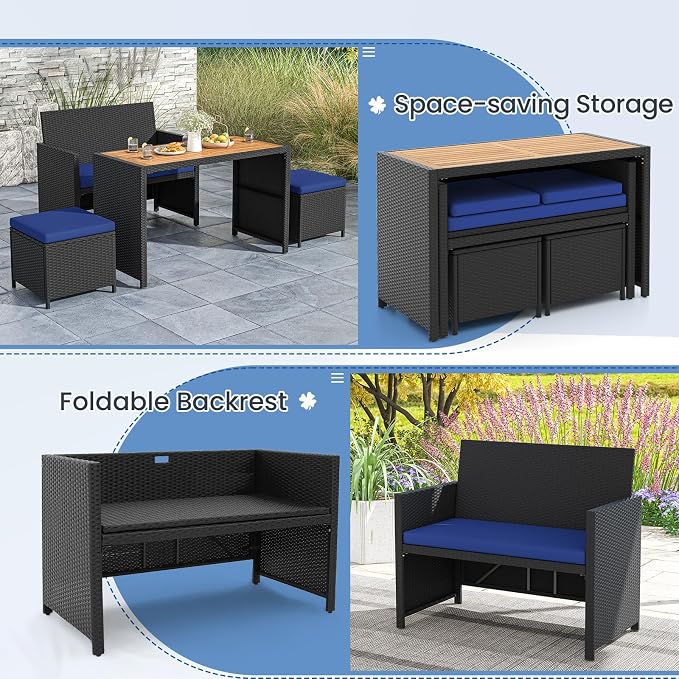 Tangkula 4 Pieces Patio Dining Set, Space Saving PE Rattan Loveseat - Image 8