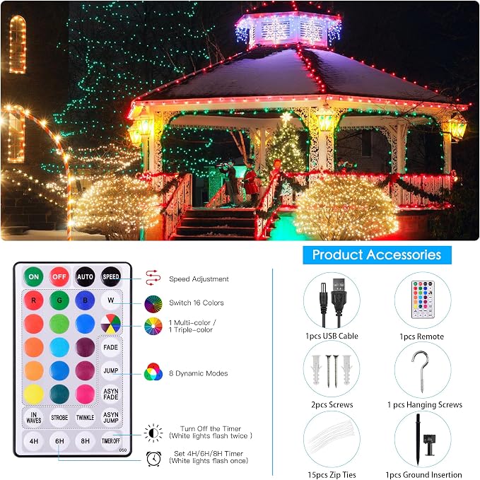Solar String Lights Outdoor Waterproof 40Ft, 18 Colors Changing 100 LED - Image 5
